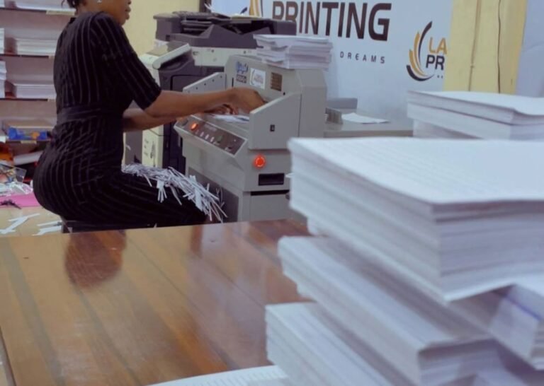 LAskill Printing workspace with printed paper materials